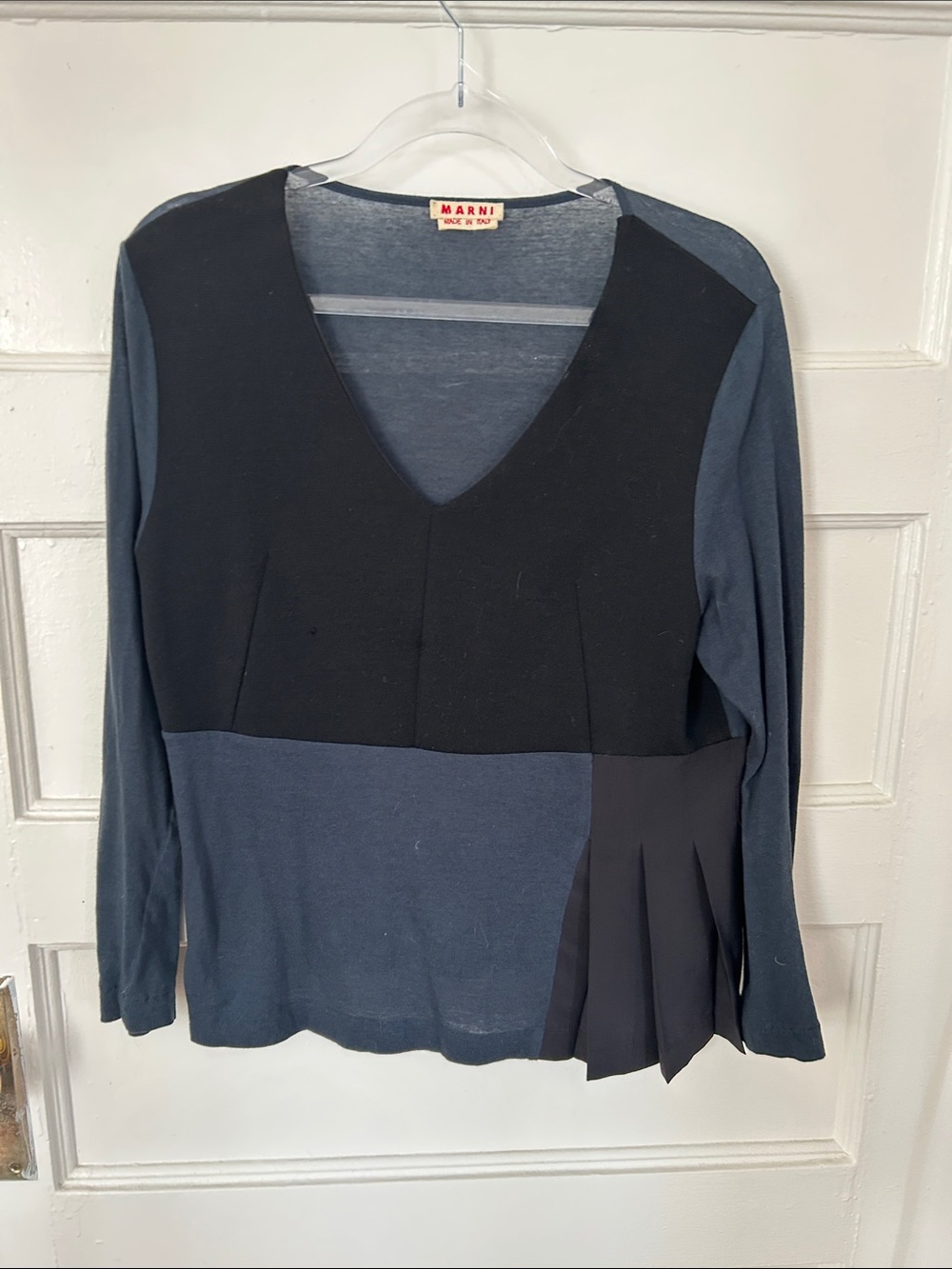 Vintage Marni Knit V-neck long-sleeve top, Women's size 4, black & navy